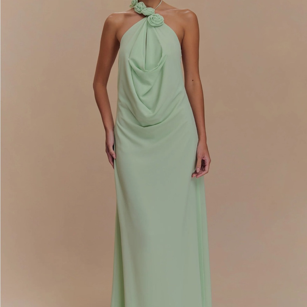 Meshki Green Halter Gown for Wedding Guest